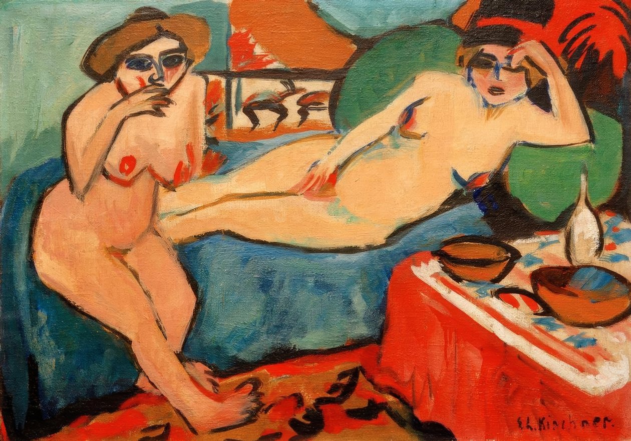 Dois nus no sofá azul de Ernst Ludwig Kirchner