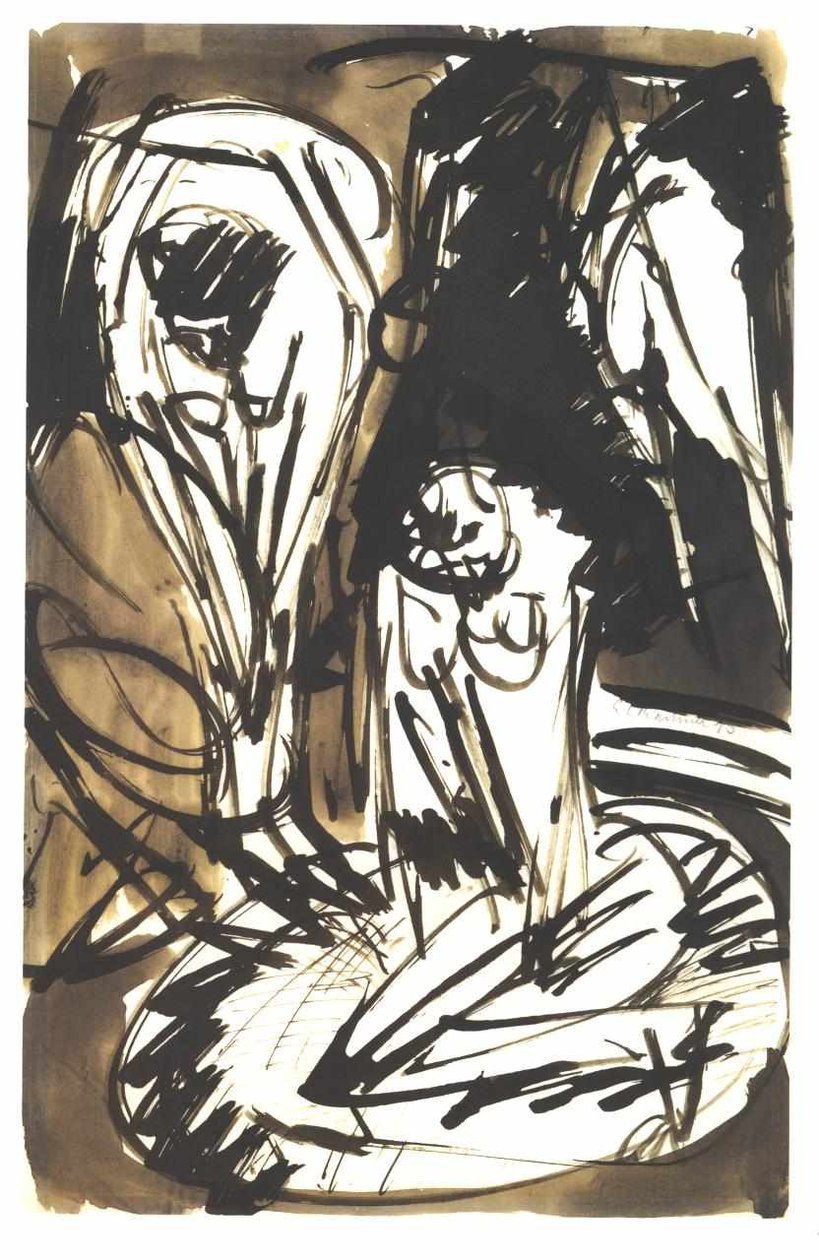 Duas garotas tomando banho na banheira de Ernst Ludwig Kirchner