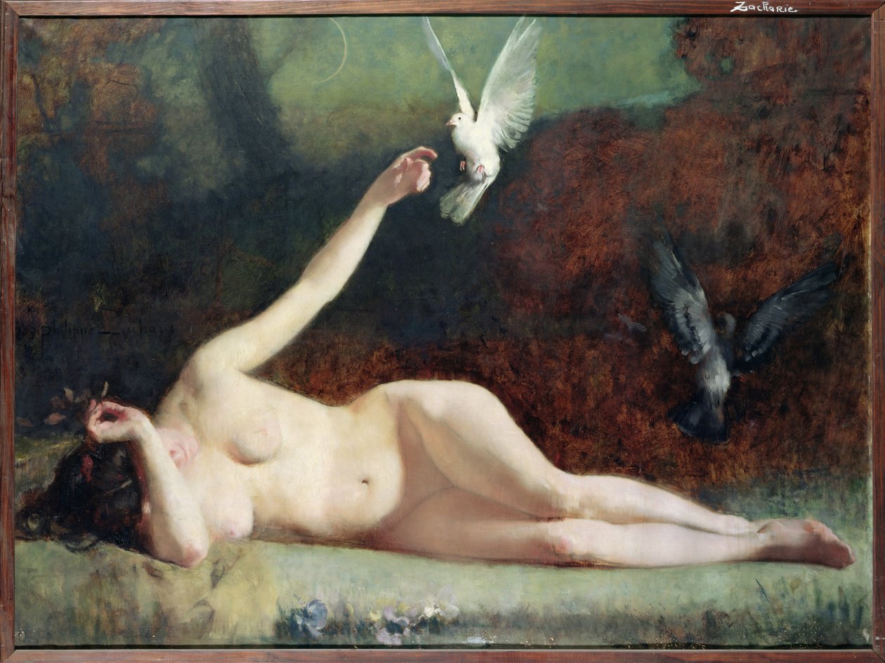 Mulher com pombos, c.1883 de Ernst Philippe Zacharie