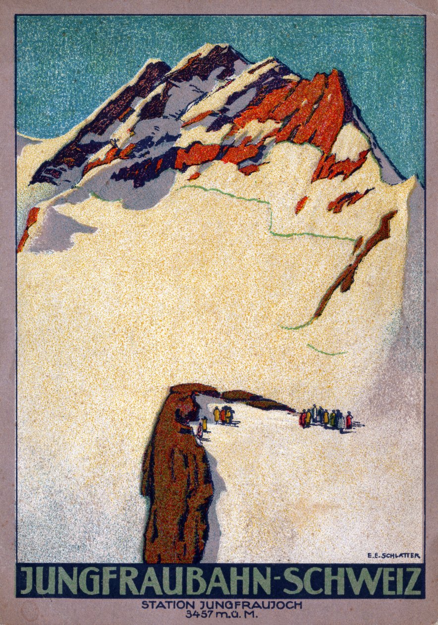 Jungfraujoch, cume nos Alpes suíços. cerca de 1920-30 (ilustração) de Ernst Emil Schlatter