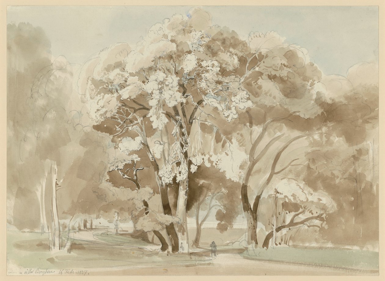 Grupo de árvores no parque da Villa Borghese, em Roma de Ernst Fries