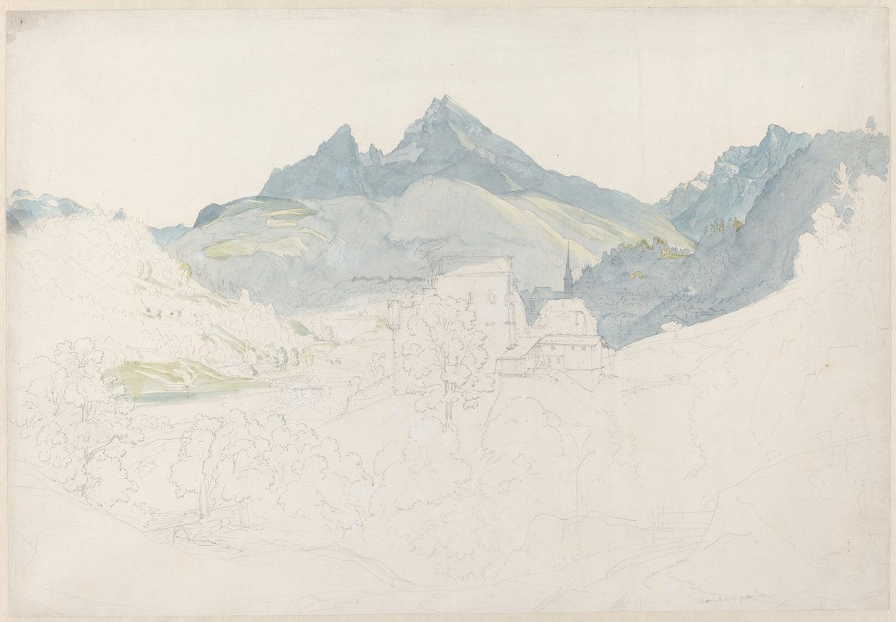 Berchtesgaden com o pico Watzmann à distância de Ernst Fries