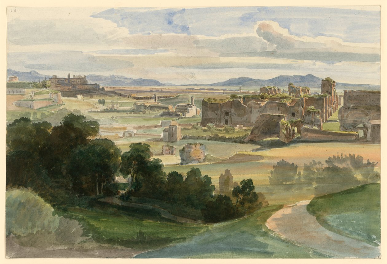 Vista das ruínas das Termas de Caracalla, ao fundo a Basílica di San Giovanni in Laterano de Ernst Fries