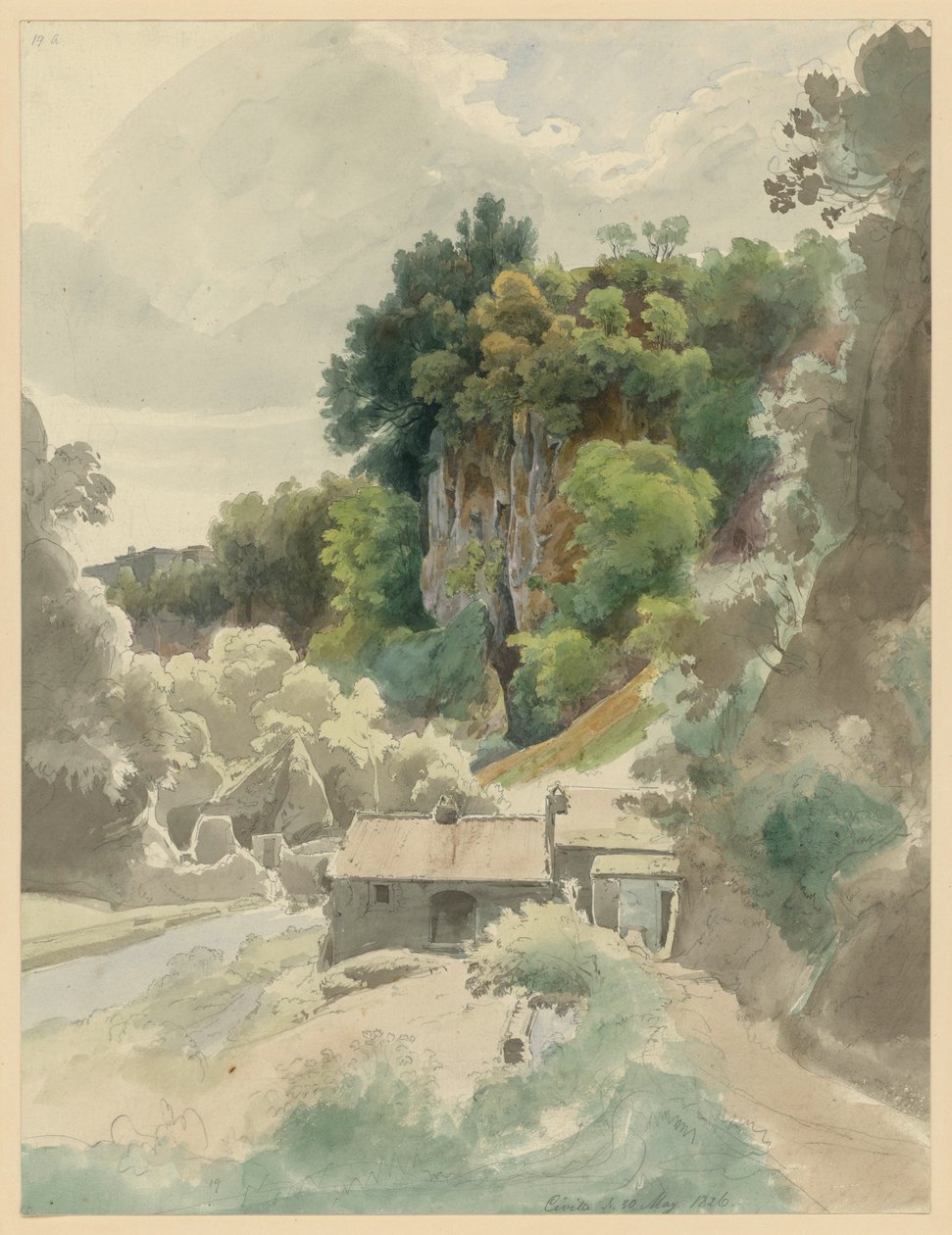 Vale rochoso e fluvial com edifício perto de Civita Castellana de Ernst Fries