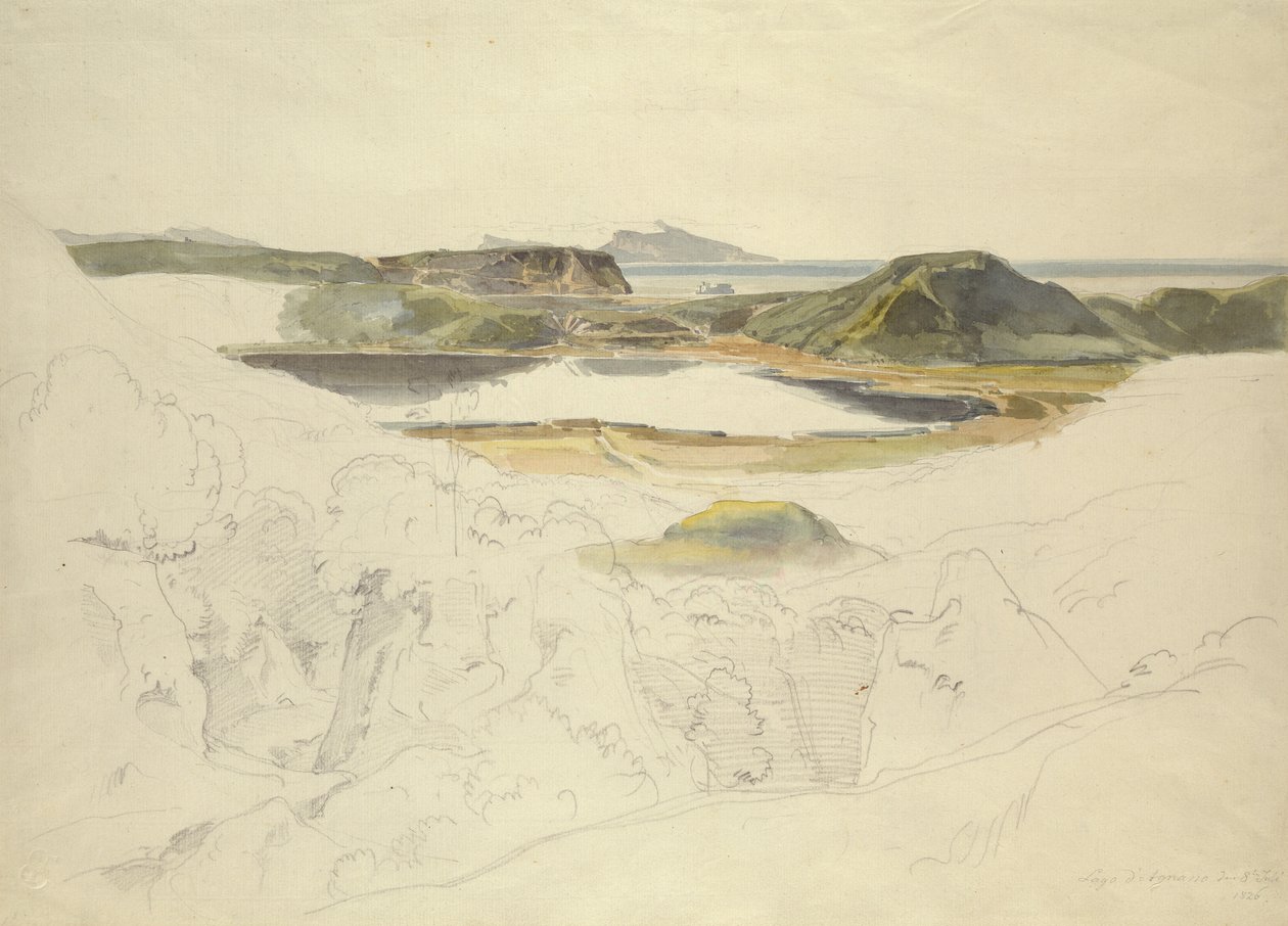 Lago Agnano (lápis e aquarela sobre papel) de Ernst Fries