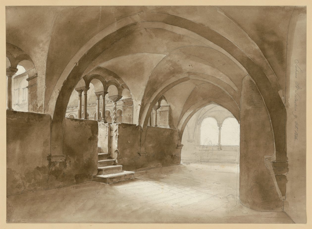 Claustro românico em Santa Escolástica, em Subiaco de Ernst Fries