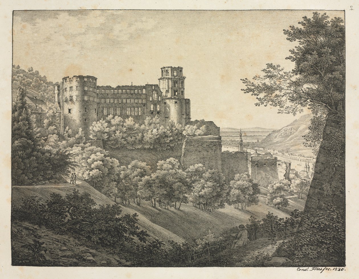Seis vistas do castelo de Heidelberg: em direção ao nordeste de Ernst Fries