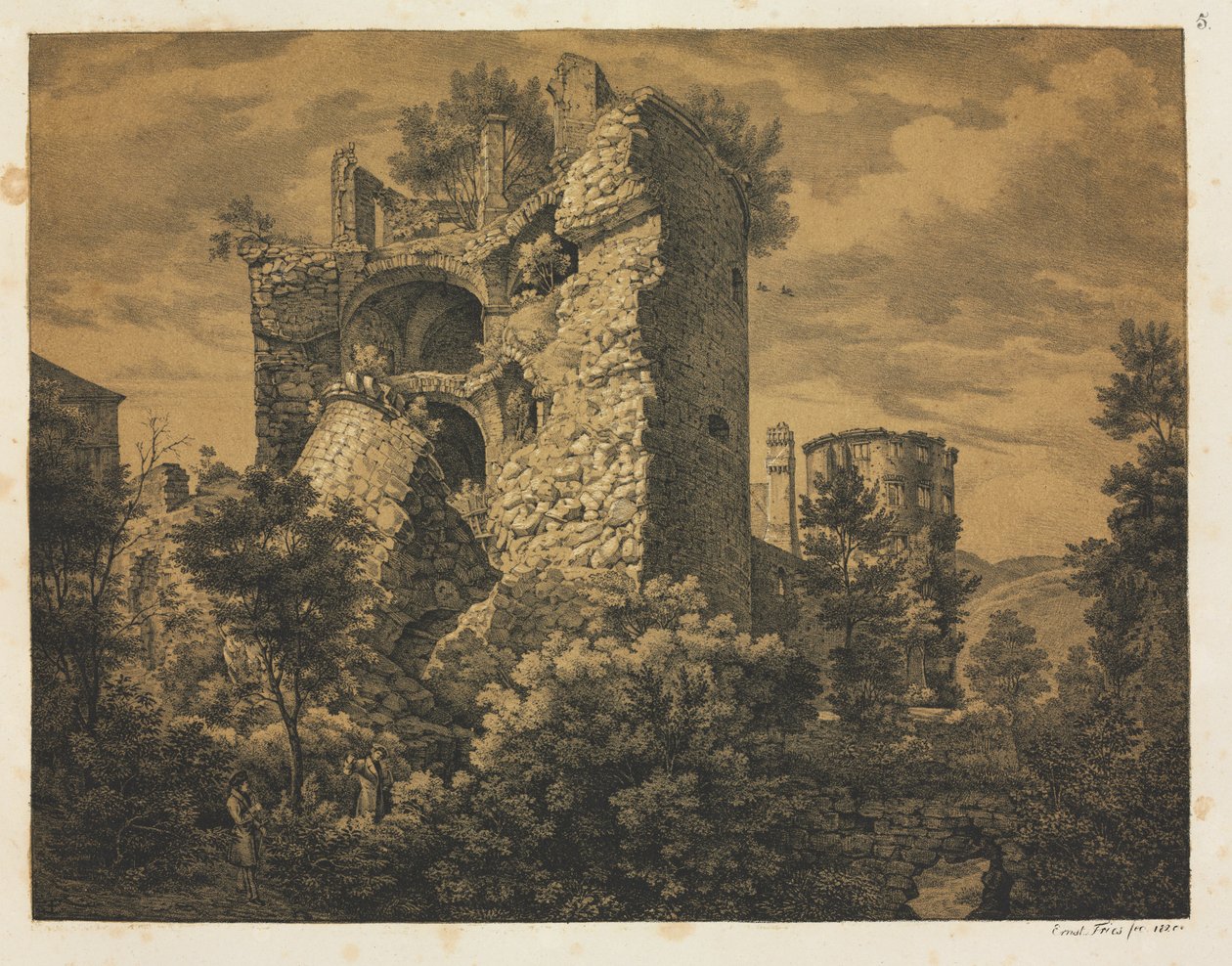 Seis vistas do castelo de Heidelberg: Torre, 1820. de Ernst Fries