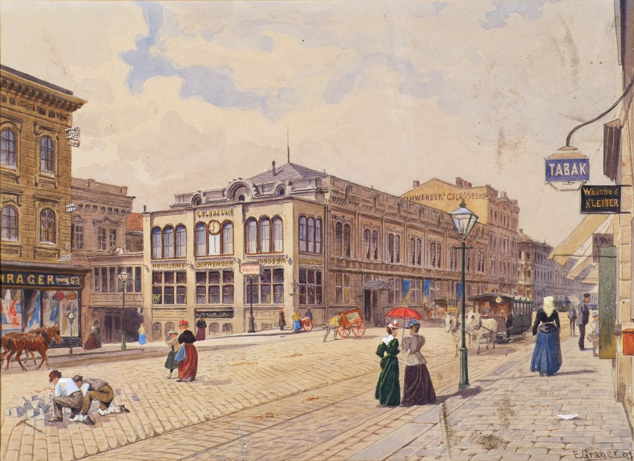Schwendergasse em Viena com Schwenders Colosseum de Ernst Graner
