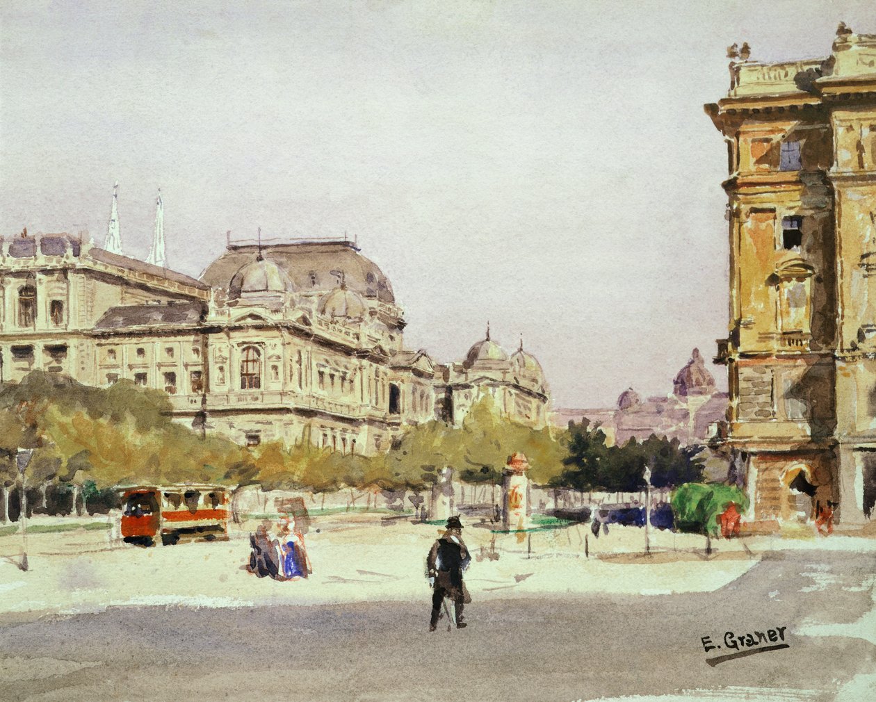 Ring and Opera House in Vienna, Austria (aguarela sobre papel) de Ernst Graner