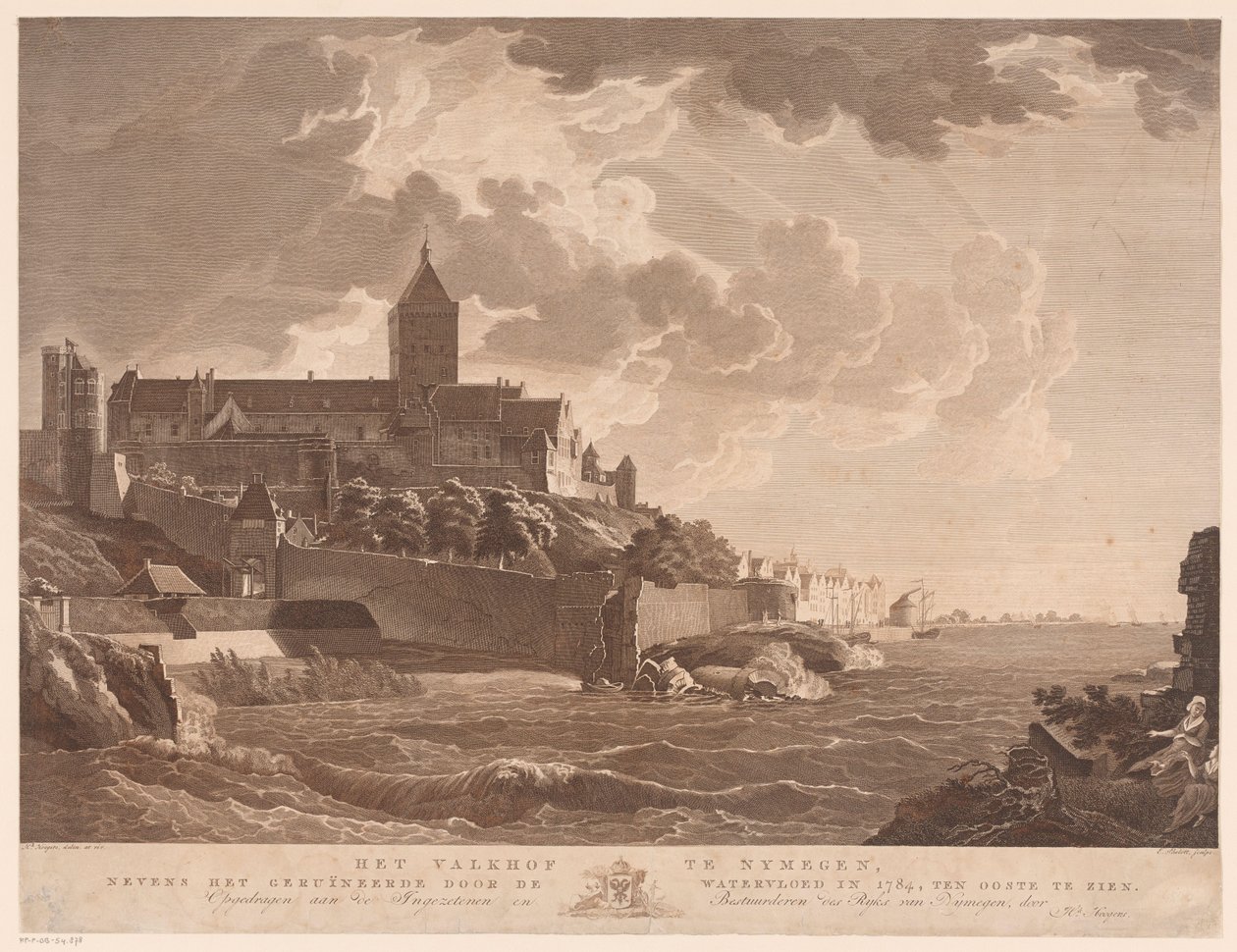 Vista do Valkhof em Nijmegen O Valkhof em Nijmegen, próximo ao arruinado pela inundação em 1784, a leste (título no objeto) de Ernst Karl Gottlieb Thelott