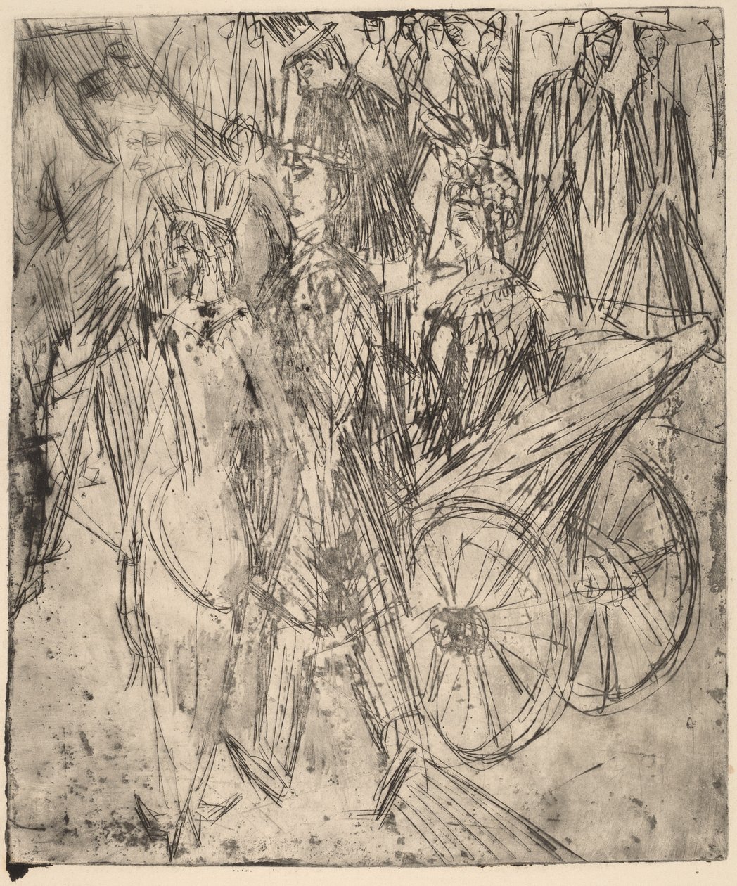 Casal na frente de uma carruagem, 1914. de Ernst Ludwig Kirchner