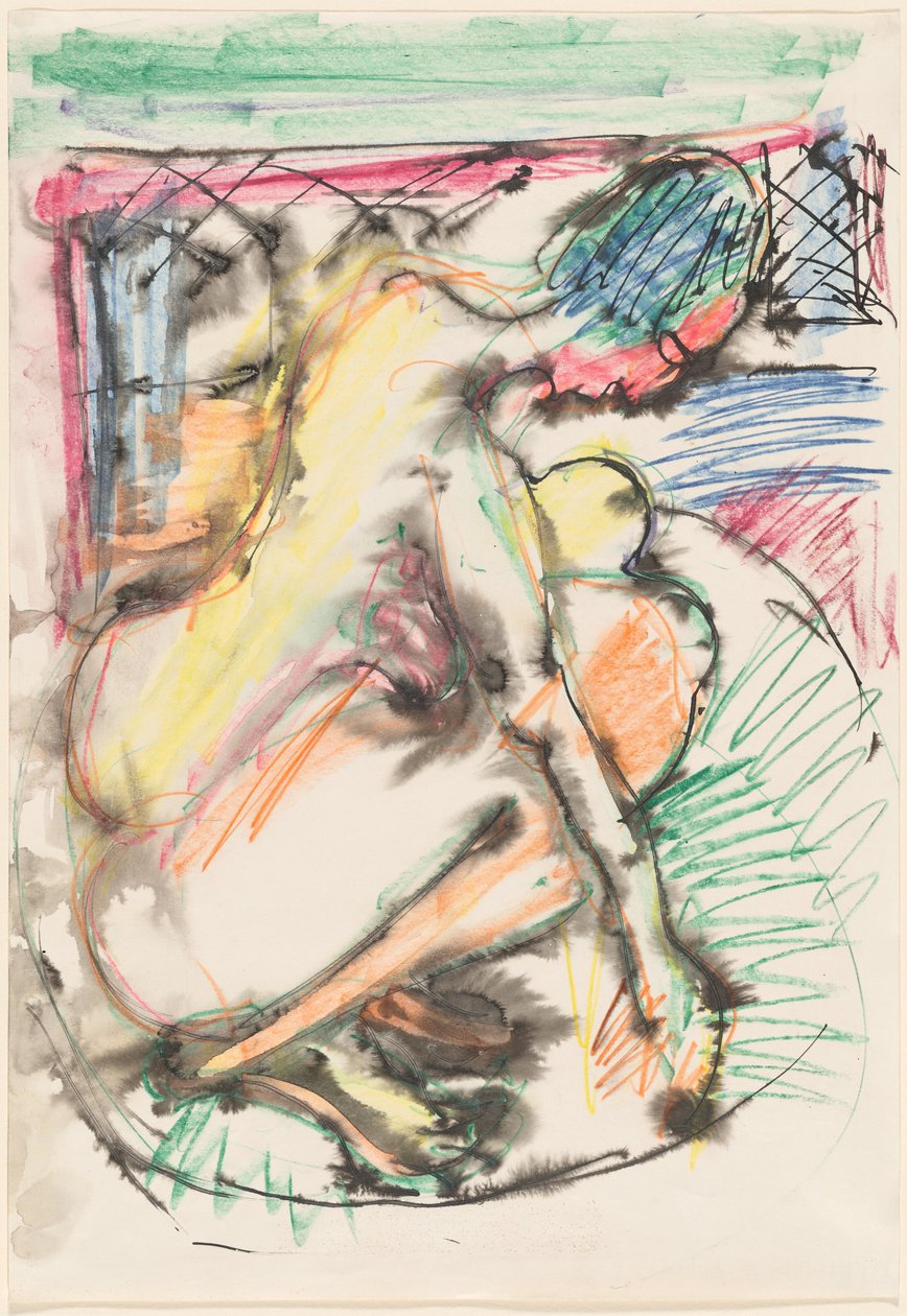 Erna tomando banho na banheira, 19131914. de Ernst Ludwig Kirchner