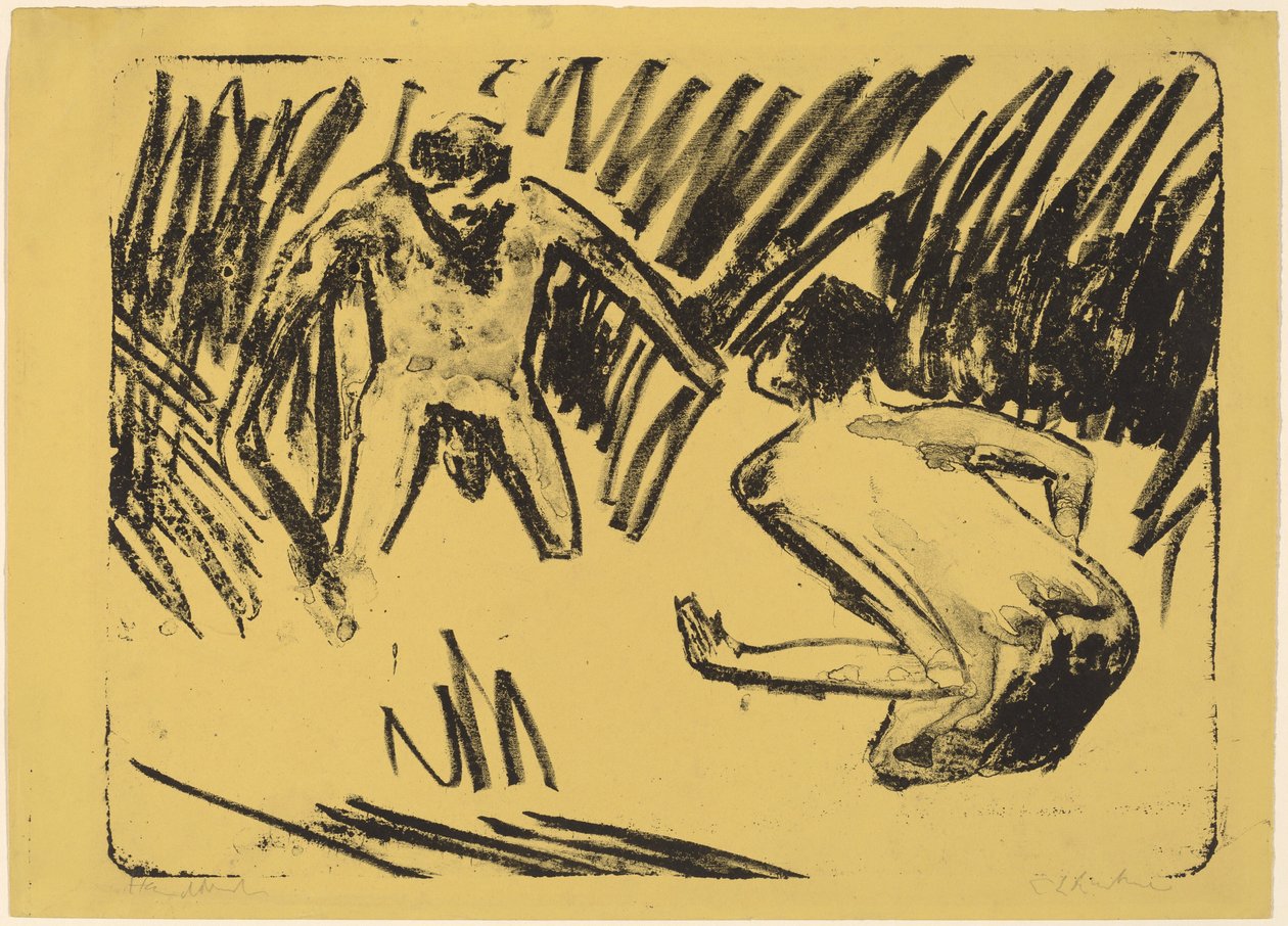Homens espirrando nos juncos, 1910. de Ernst Ludwig Kirchner