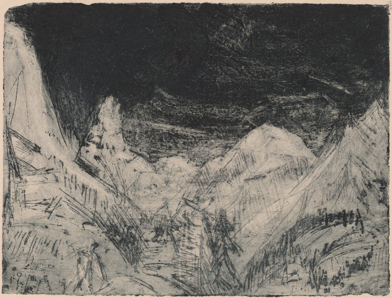 Paisagem de montanha com pequenos cortadores de relva, 1919. de Ernst Ludwig Kirchner