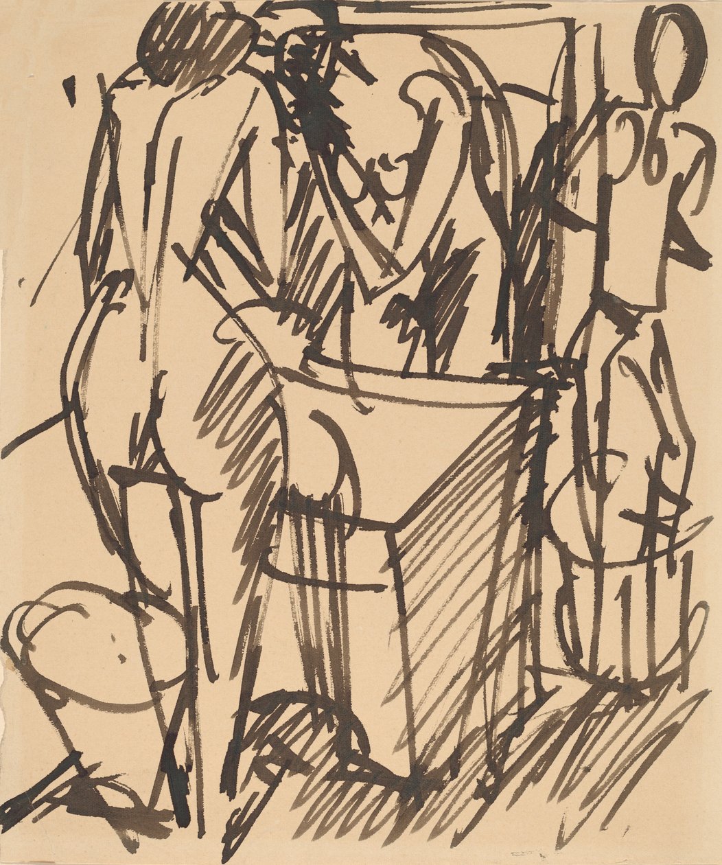 Nu com um espelho, diante de um lavatório, 1908-1910. de Ernst Ludwig Kirchner