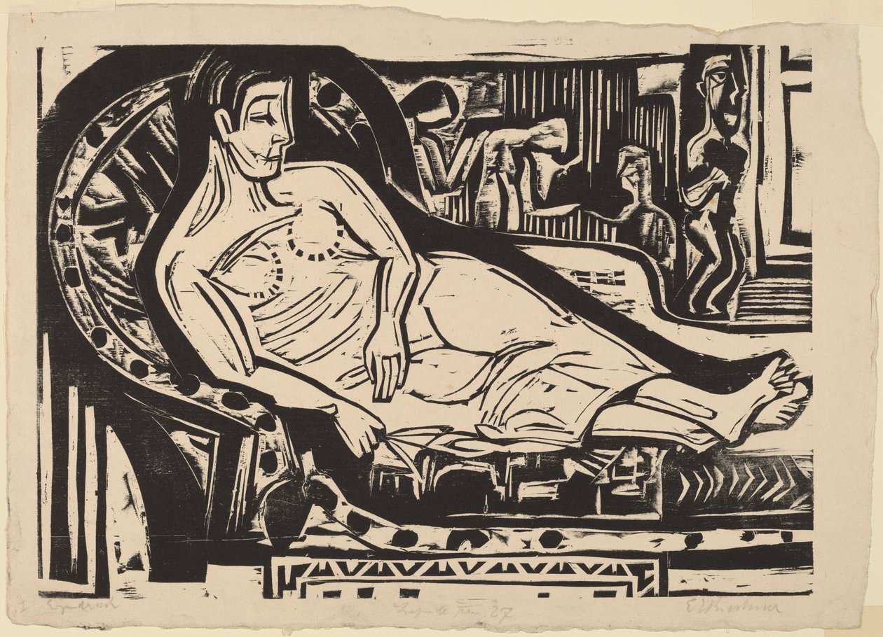 Mulher deitada em um sofá, 1926. de Ernst Ludwig Kirchner
