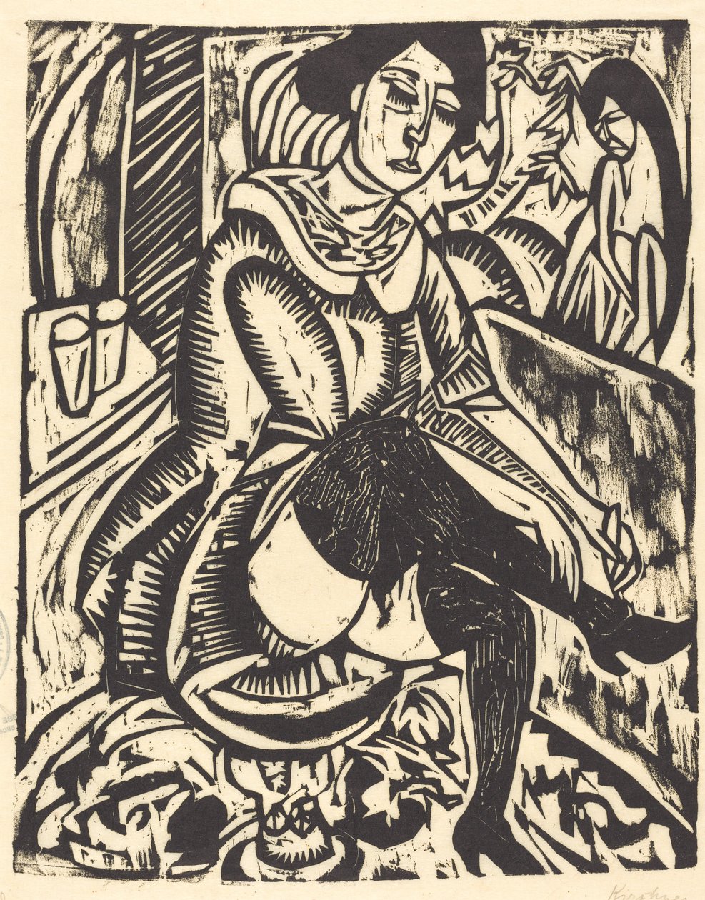 Mulher amarrando seu sapato Frau, Schuh Zuknopfend, 1912. de Ernst Ludwig Kirchner