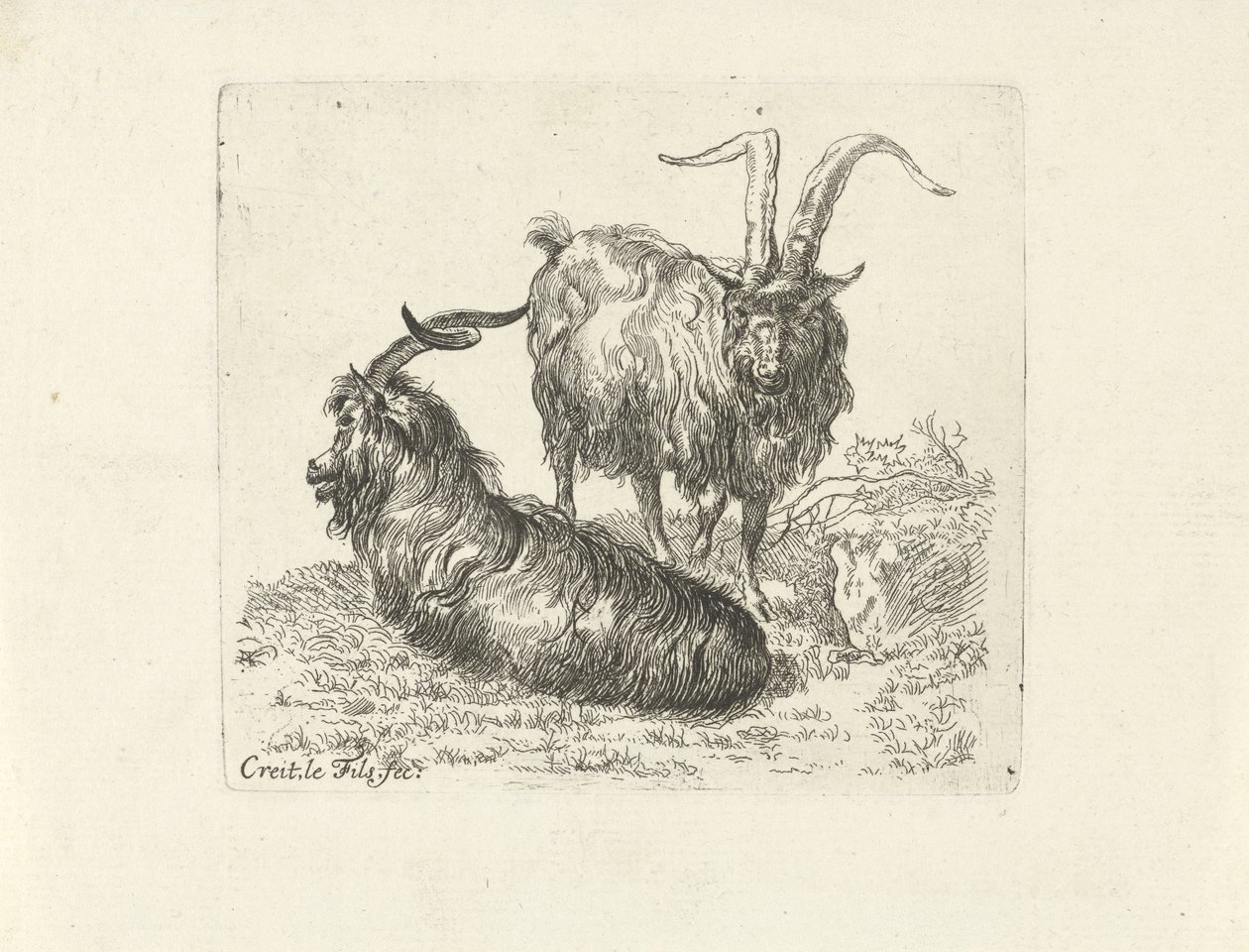 Dois carneiros num prado de Ernst Ludwig Creite