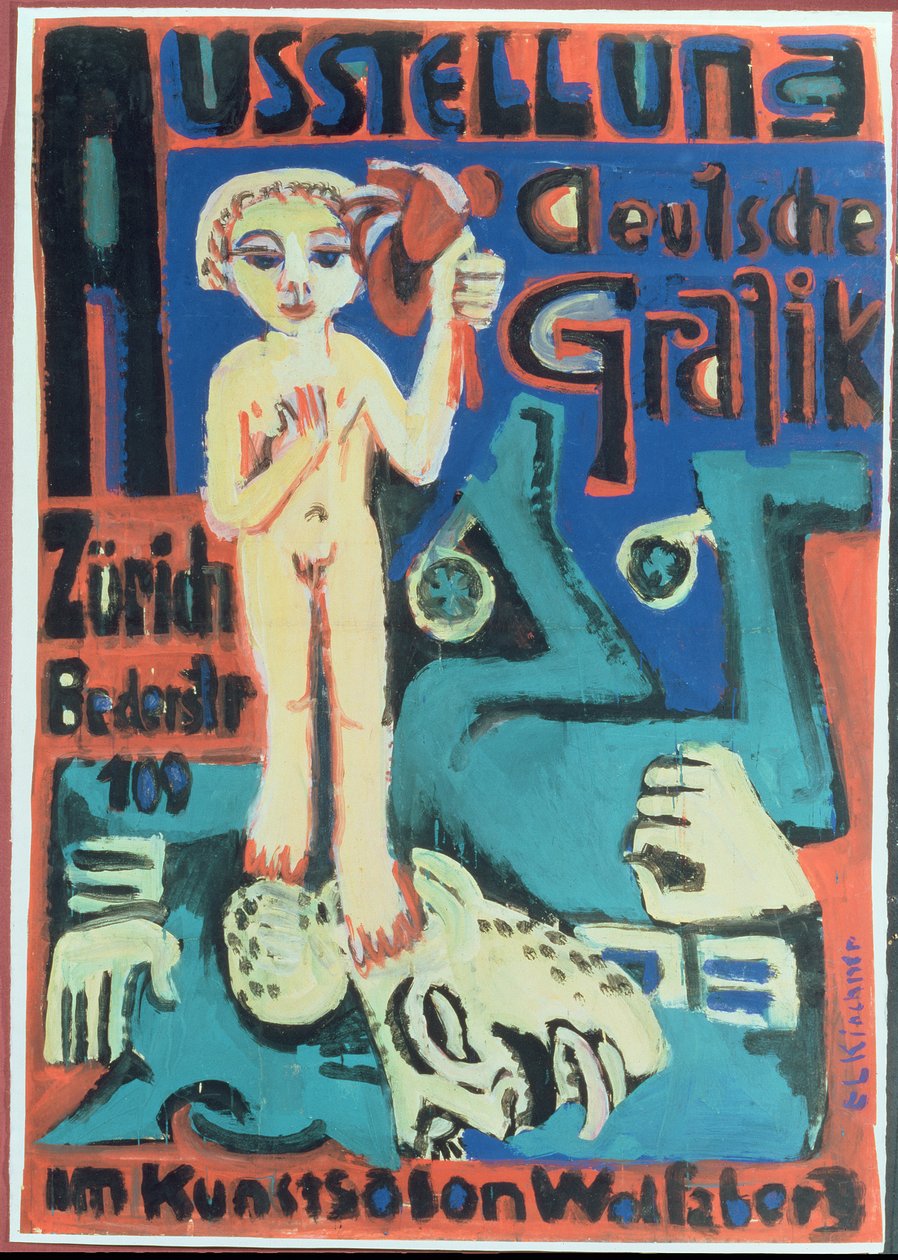 Exposição, gráficos alemães no salão de arte Wolfsberg, c.1921 de Ernst Ludwig Kirchner