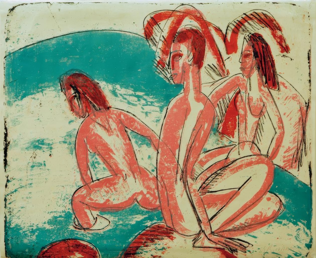 Banhistas em pedras de Ernst Ludwig Kirchner