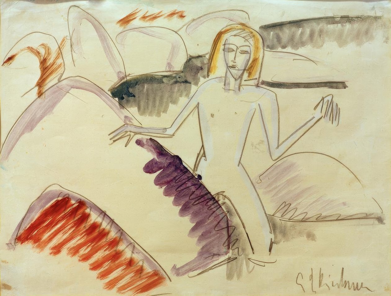 Banhistas em pedras de Ernst Ludwig Kirchner