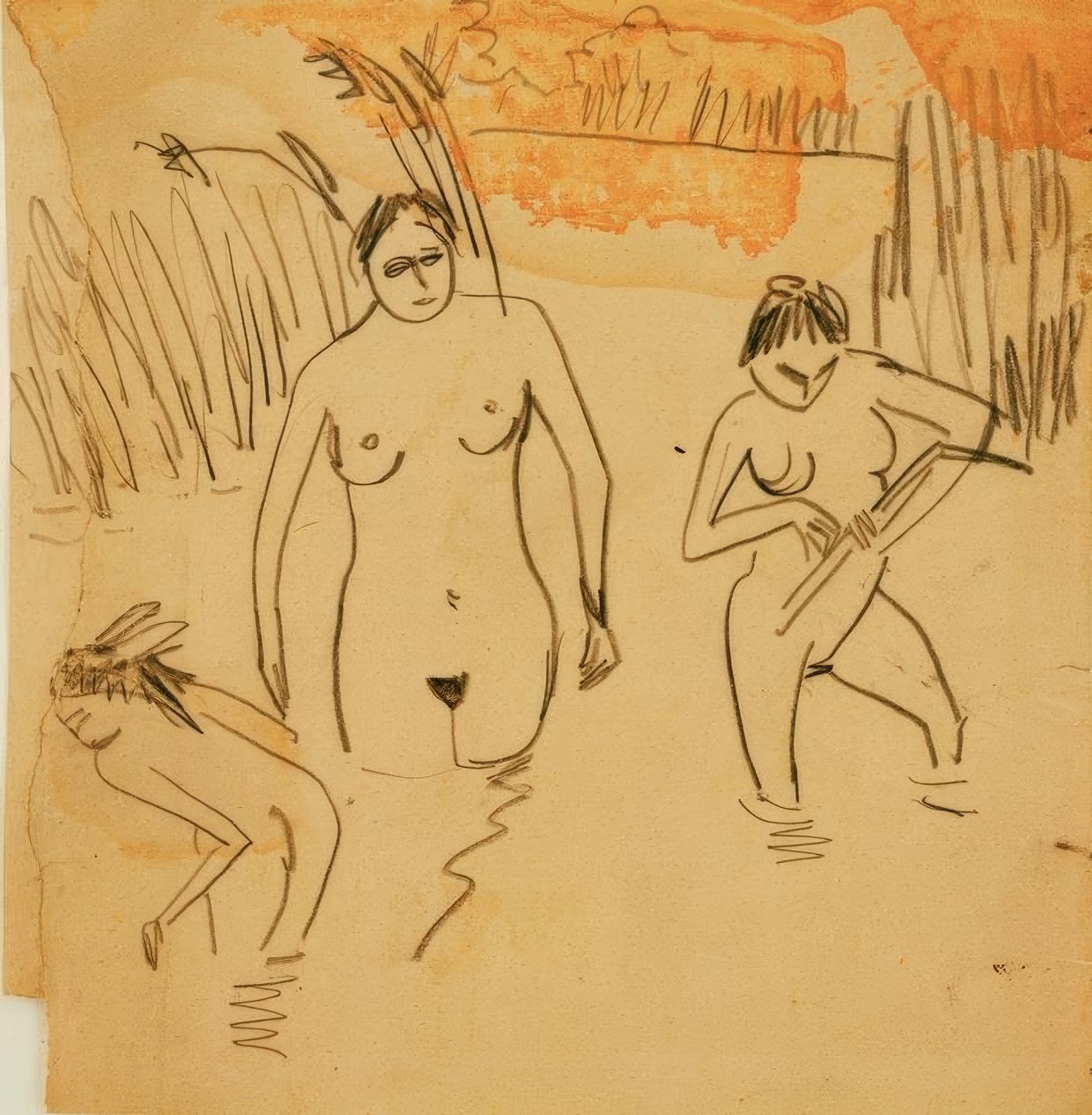 Banhistas nas lagoas de Moritzburger (à esquerda de Fränzi) de Ernst Ludwig Kirchner