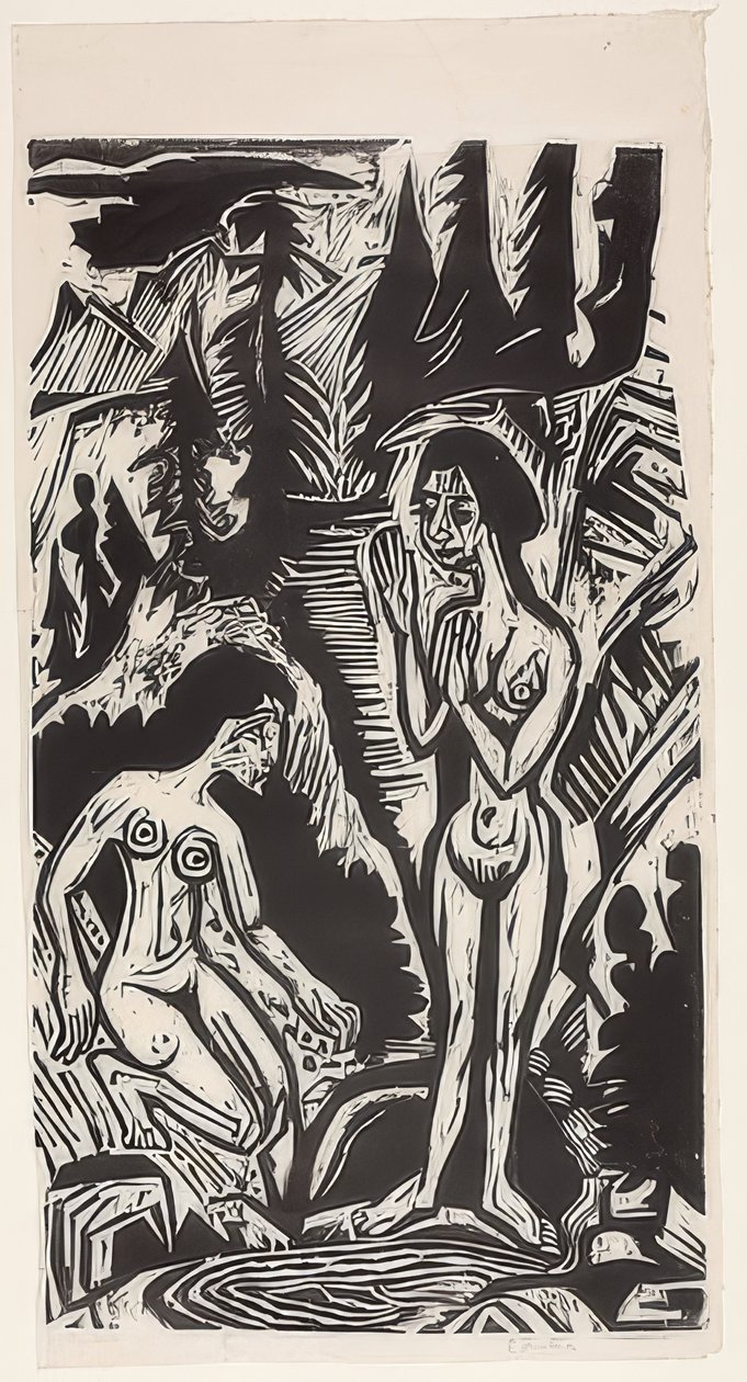 Banhistas nas rochas. 1921 de Ernst Ludwig Kirchner