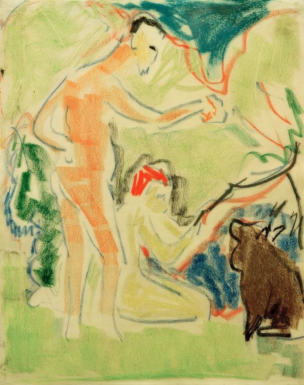 Banhistas com cachorro em Moritzburg de Ernst Ludwig Kirchner