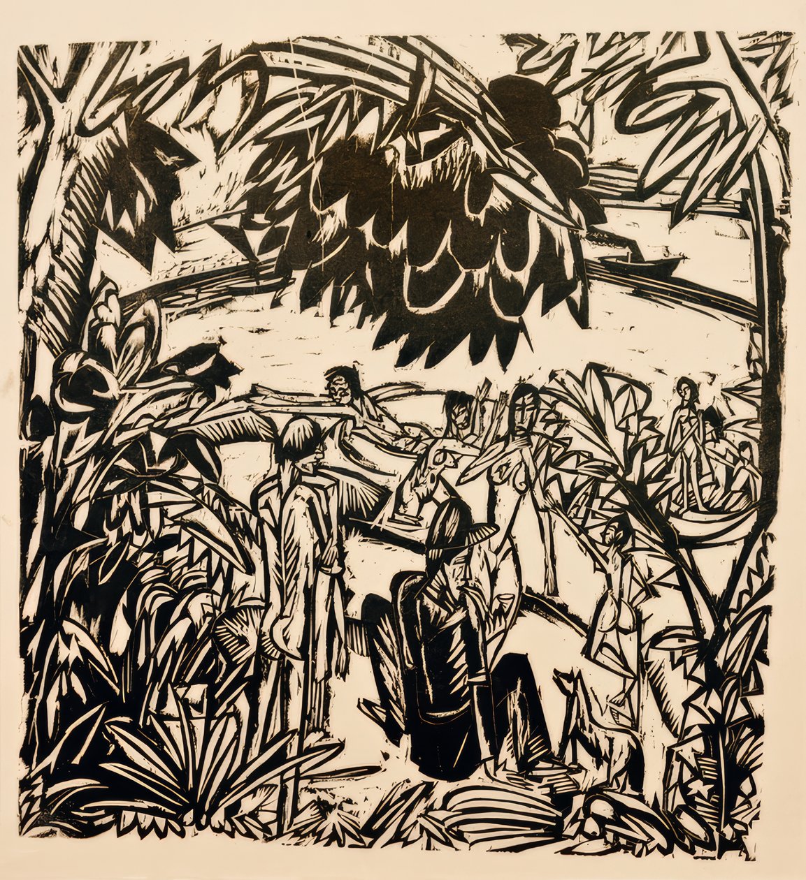 Cena de banho sob galhos de árvores de Ernst Ludwig Kirchner