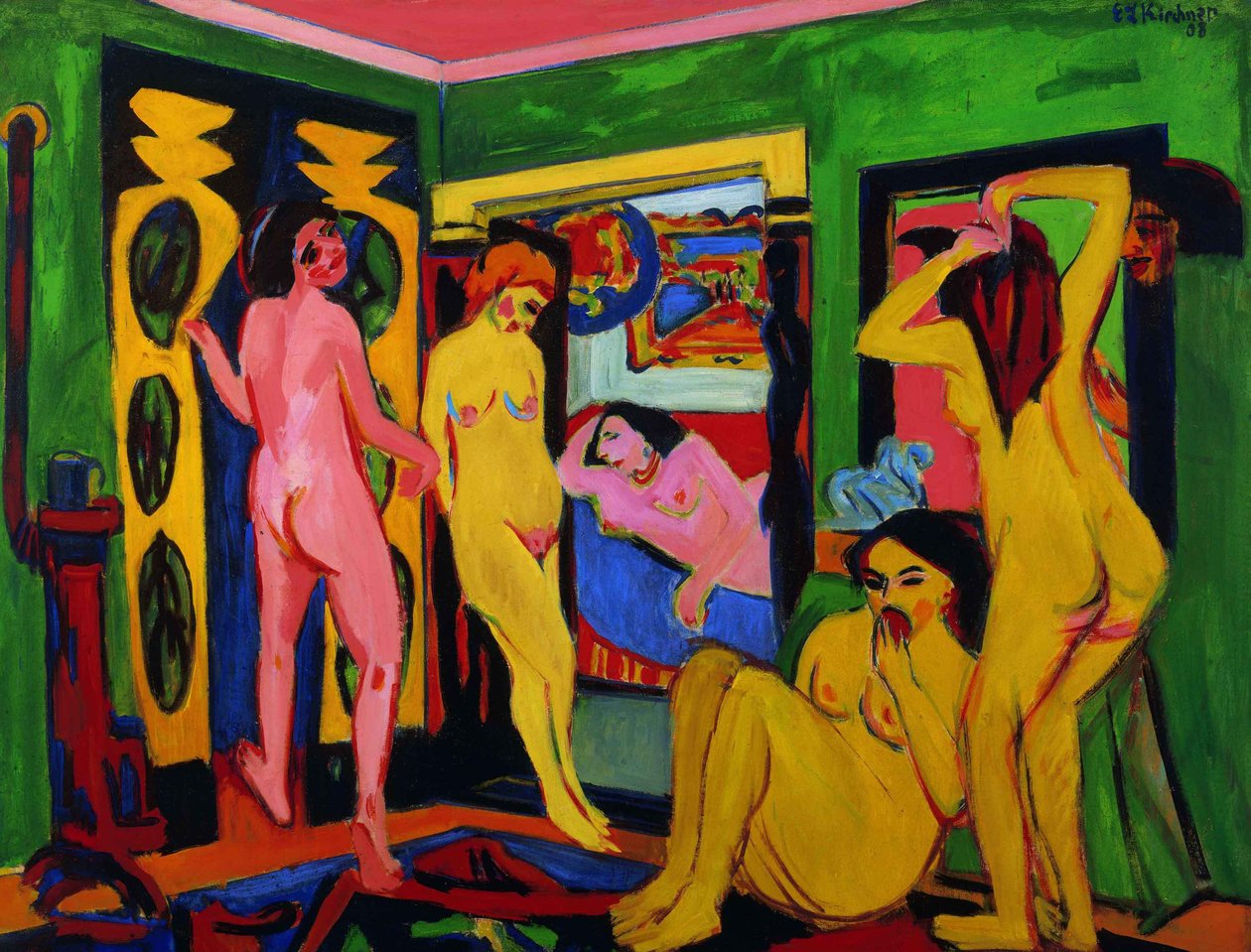 Banhistas em um quarto, 1909-depois de 1926. de Ernst Ludwig Kirchner