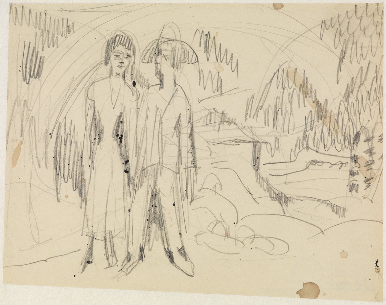 Casal de camponeses perante uma paisagem montanhosa de Ernst Ludwig Kirchner