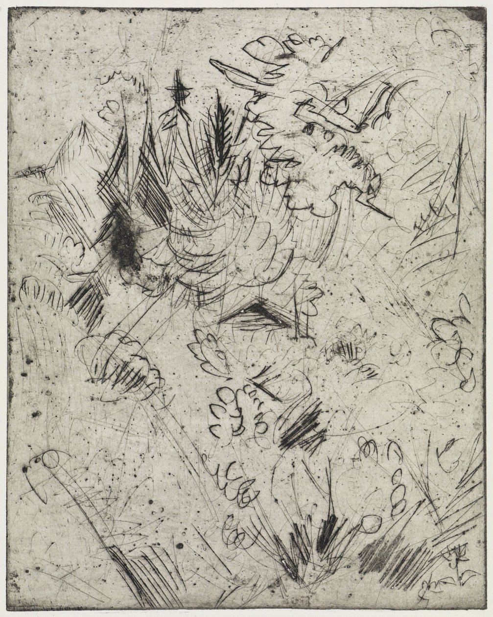 Encostas de montanha com cabanas e abetos / Rapariga nua com gatinhos de Ernst Ludwig Kirchner