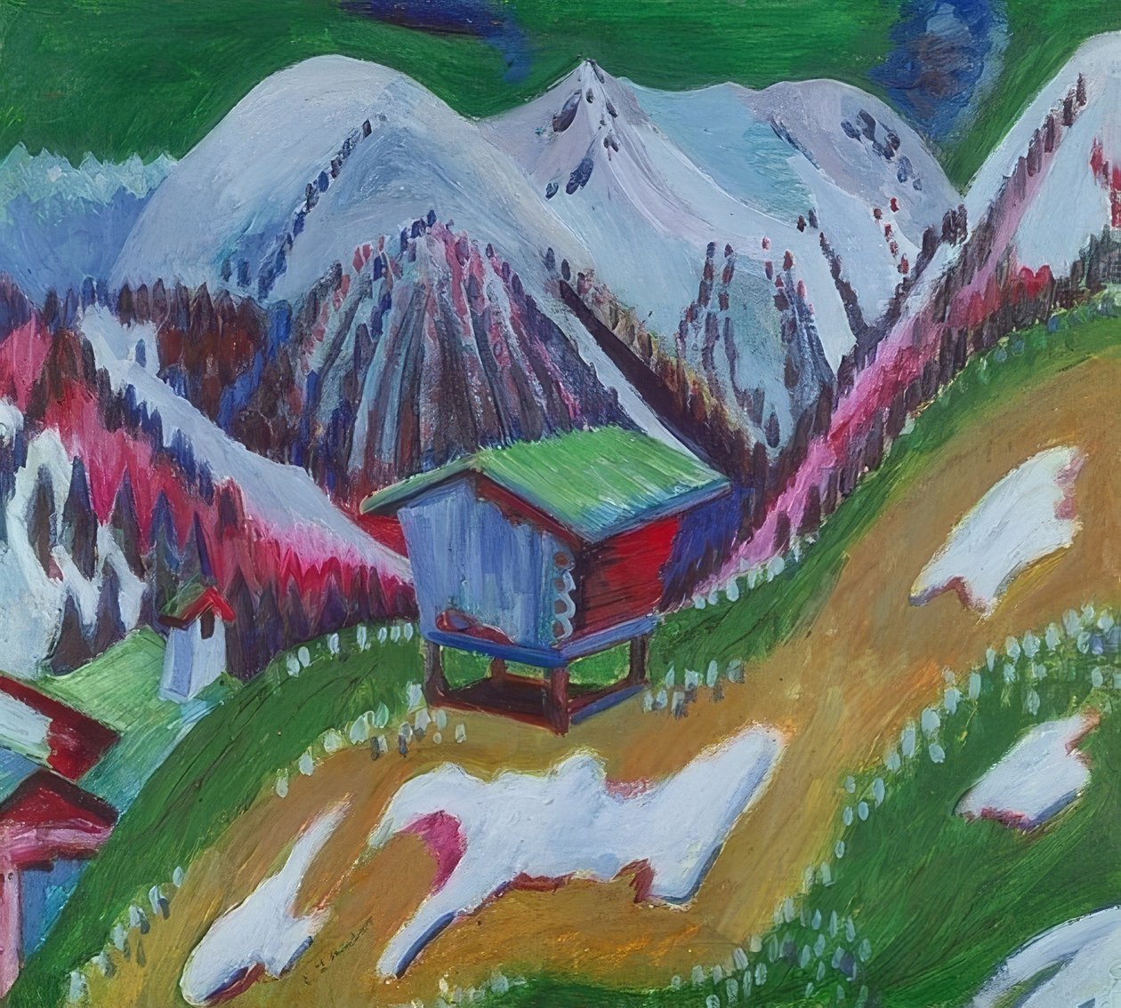 Paisagem montanhosa com cabana alpina. Por volta de 1922 de Ernst Ludwig Kirchner