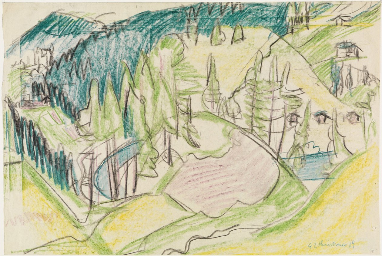 Paisagem montanhosa com abetos de Ernst Ludwig Kirchner
