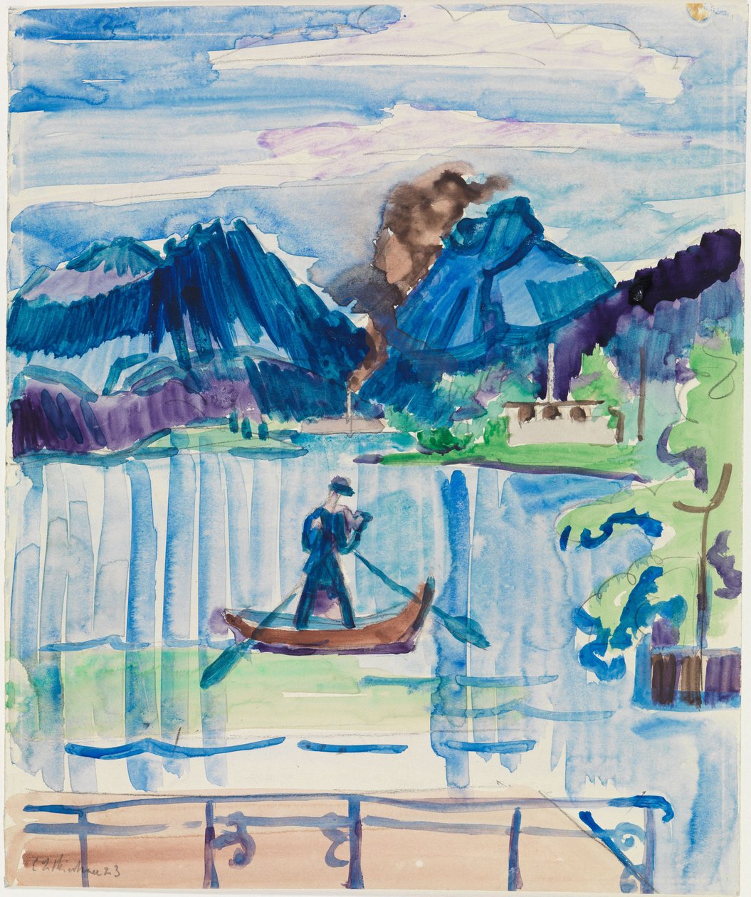 Lago de montanha com remador de Ernst Ludwig Kirchner