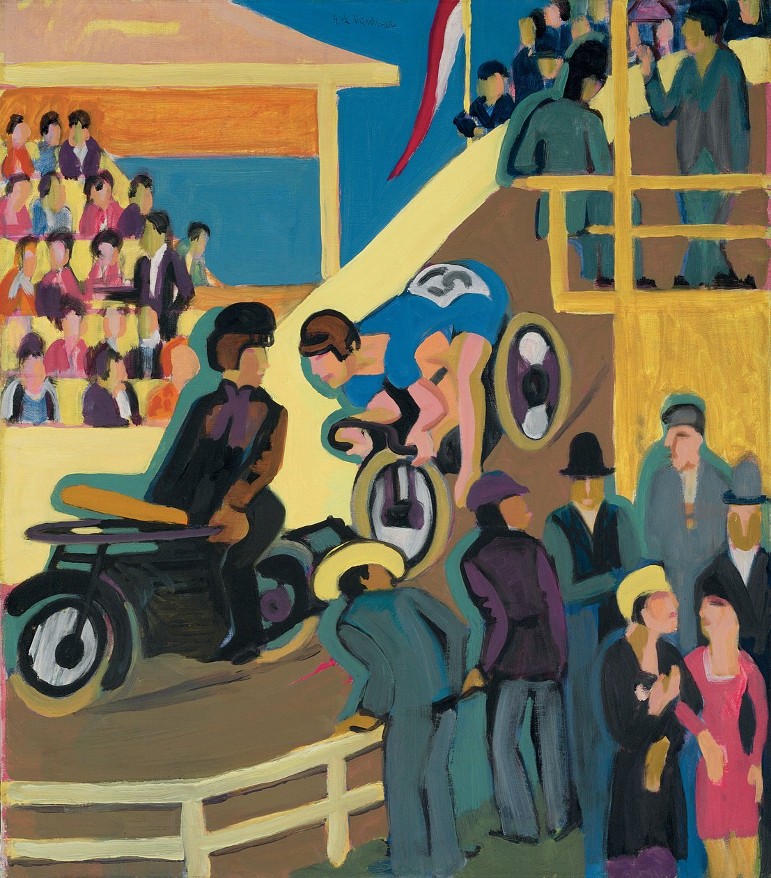 Corrida de bicicleta com revezamento motorizado; Corrida de moto, 1927-1928 de Ernst Ludwig Kirchner