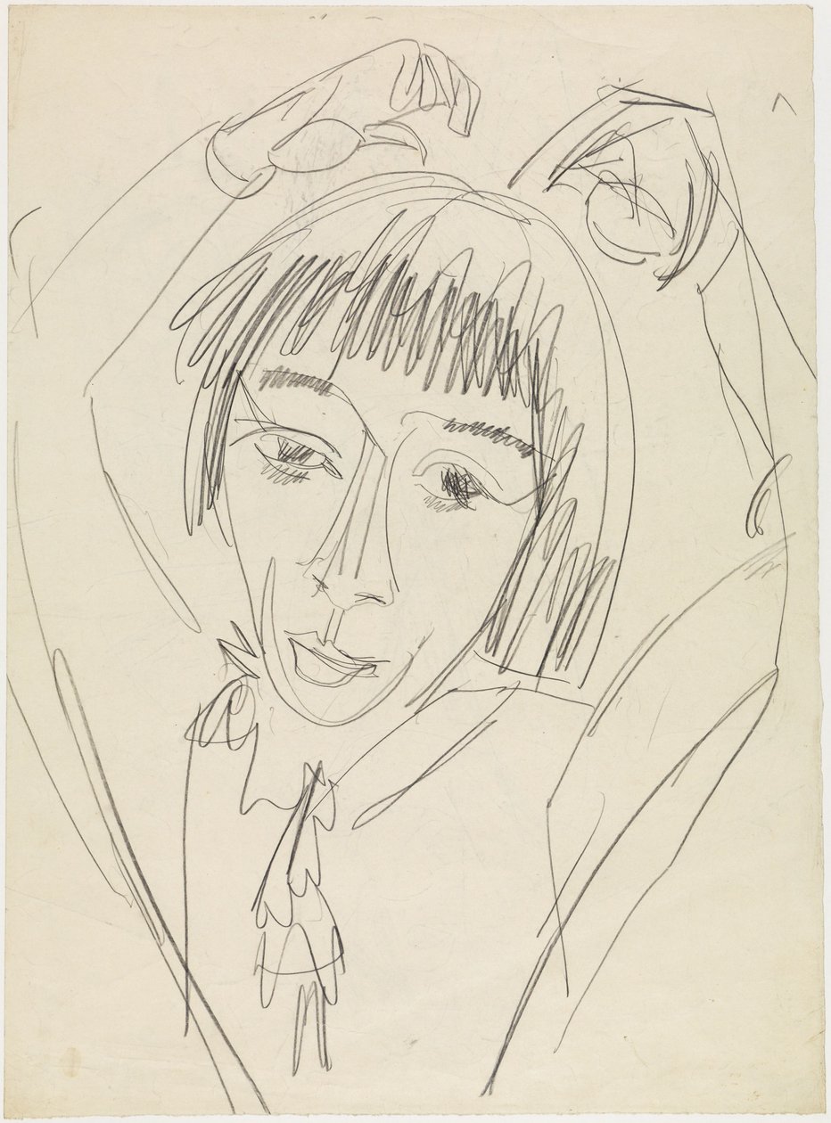 Retrato de Gerda de meio corpo, com os braços levantados de Ernst Ludwig Kirchner