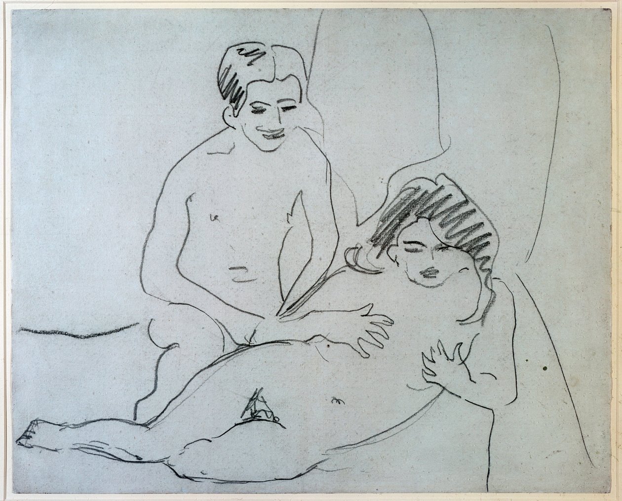 Casal Um Casal Nua Deitada Em Uma Cama - Desenho por Ernst Ludwig Kirchner (1880-1938) Nova Iorque, Museu de Arte Moderna de Ernst Ludwig Kirchner