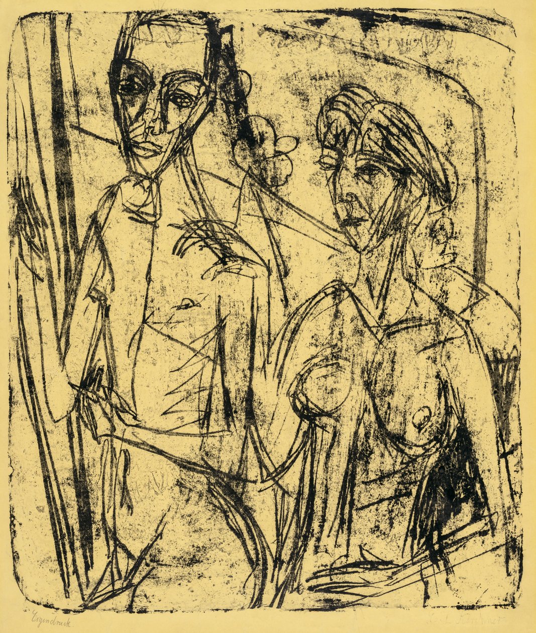 Casal no quarto, homem nu com mulher de Ernst Ludwig Kirchner
