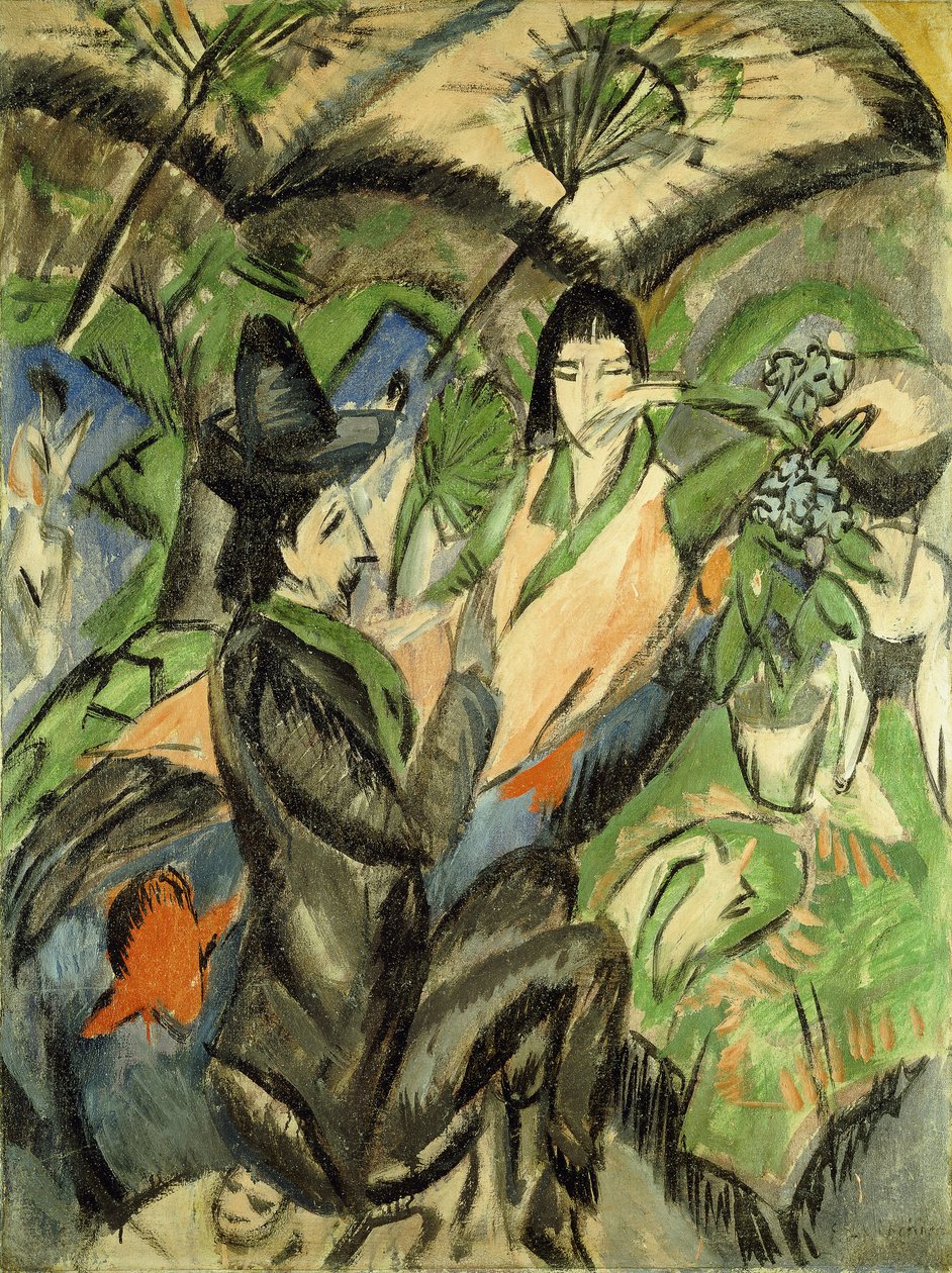 Casal sob guarda-sóis japoneses; Casal sob o guarda-chuva do Japão, 1902 de Ernst Ludwig Kirchner