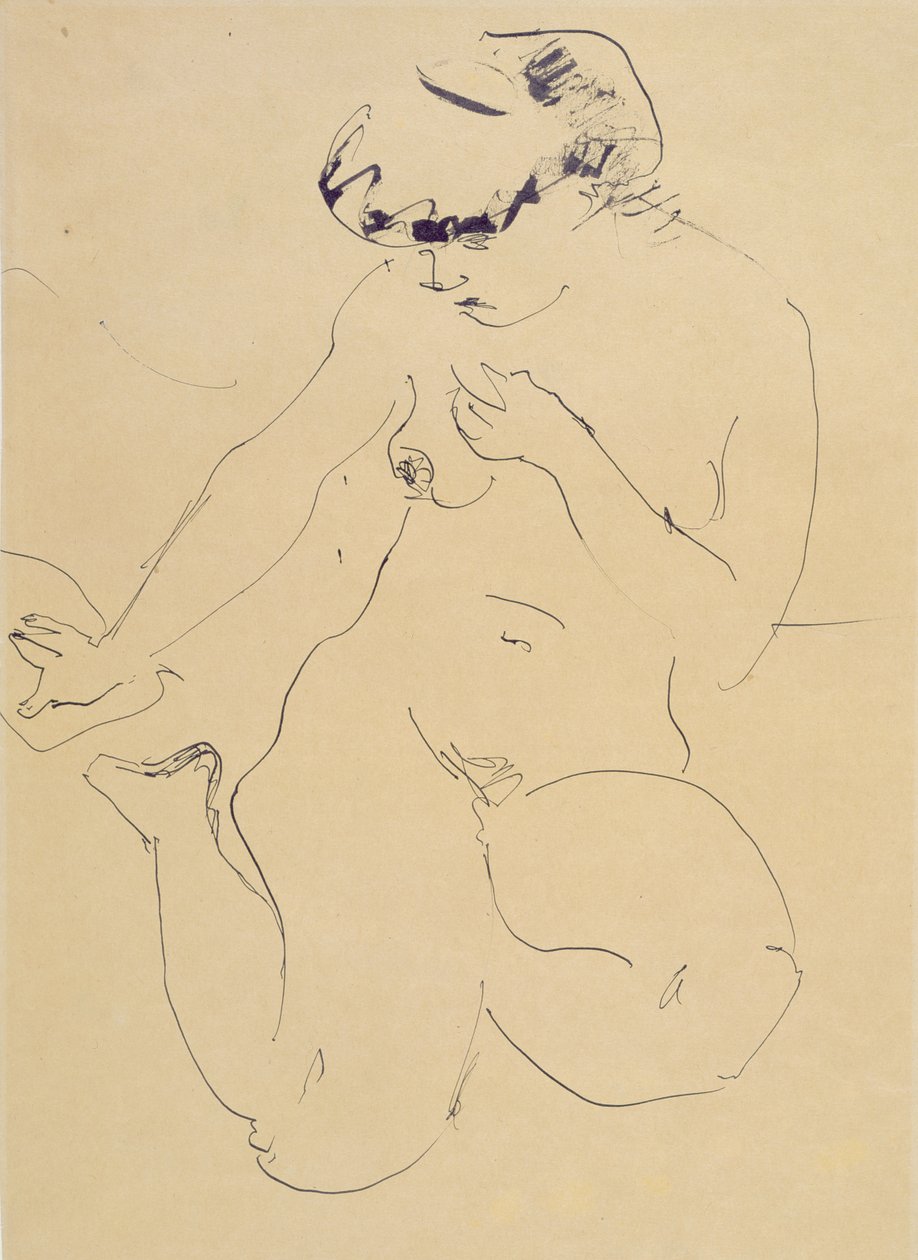 Agachado nu (caneta e pincel no papel) de Ernst Ludwig Kirchner