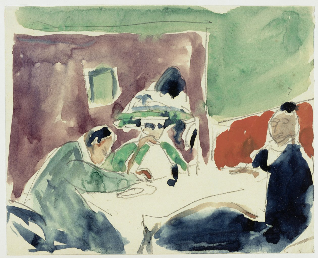 Dama (Dodo?) e dois homens a uma mesa no café de Ernst Ludwig Kirchner
