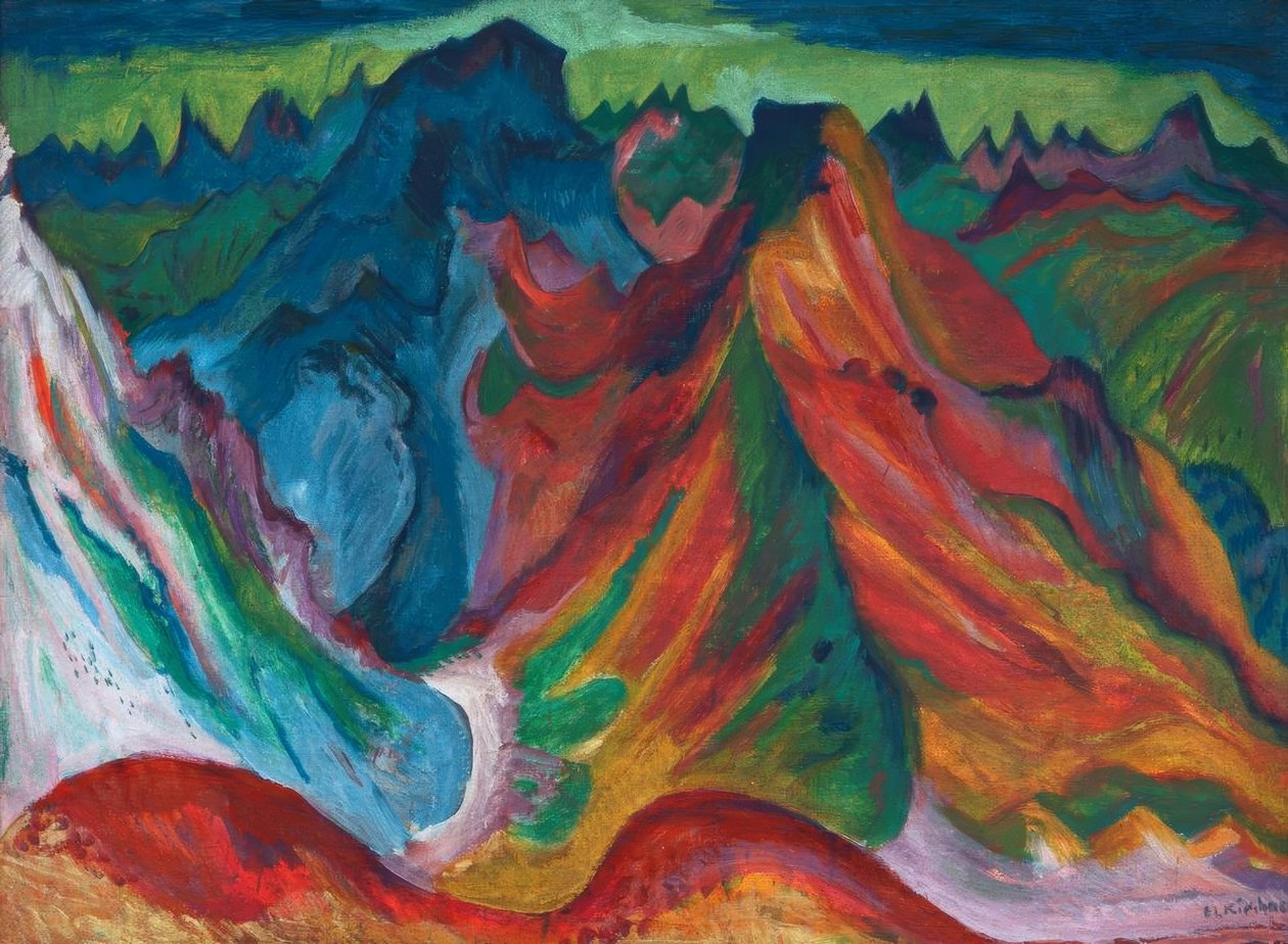 As montanhas Weissfluh e ovelhas de Ernst Ludwig Kirchner