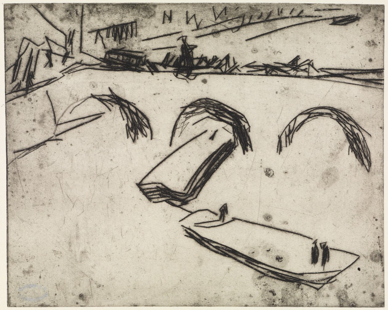 Três artistas a trabalhar nos anéis/Ponte na Kronprinzenufer, Berlim de Ernst Ludwig Kirchner