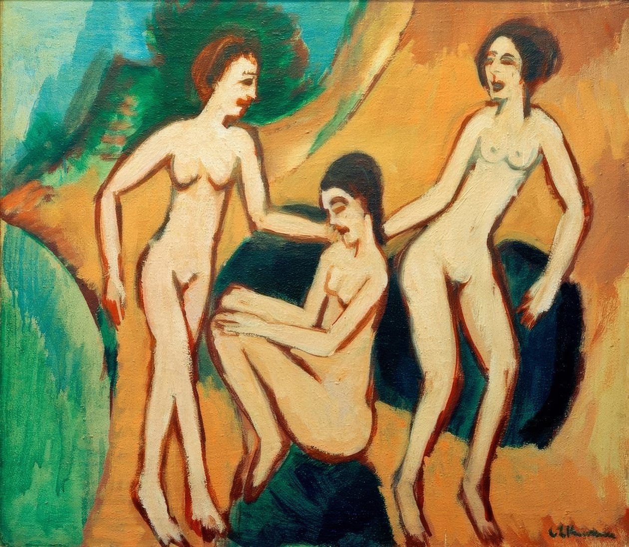 Três banhistas na praia de Ernst Ludwig Kirchner