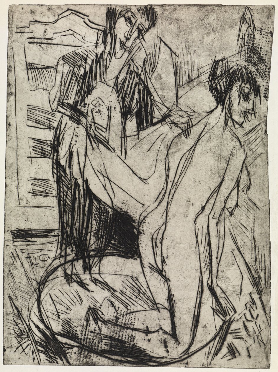Três figuras/Uma mulher seca uma banhista de Ernst Ludwig Kirchner