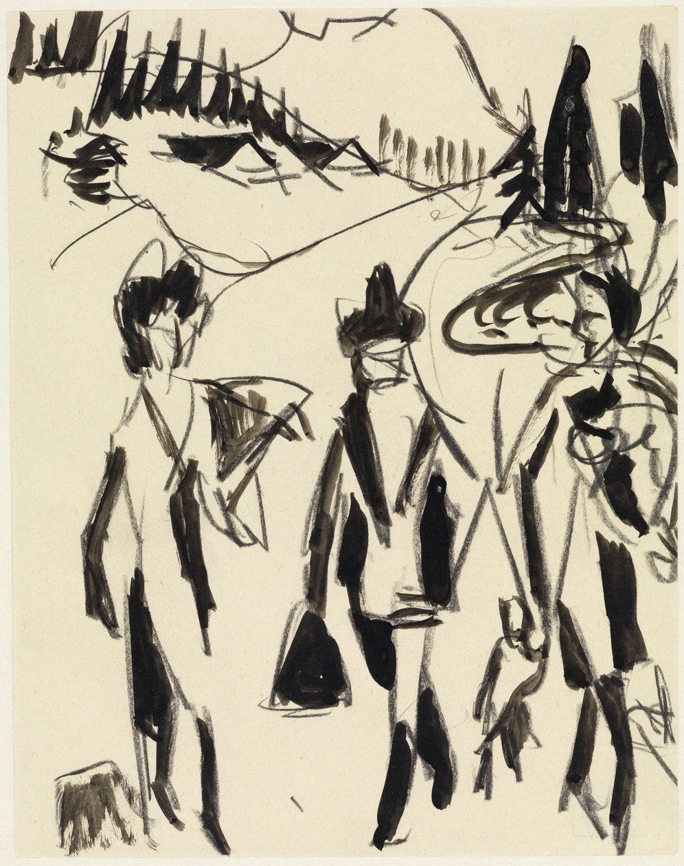 Três caminhantes numa paisagem montanhosa de Ernst Ludwig Kirchner