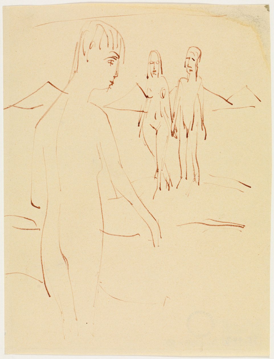 Três figuras em pé ao ar livre de Ernst Ludwig Kirchner