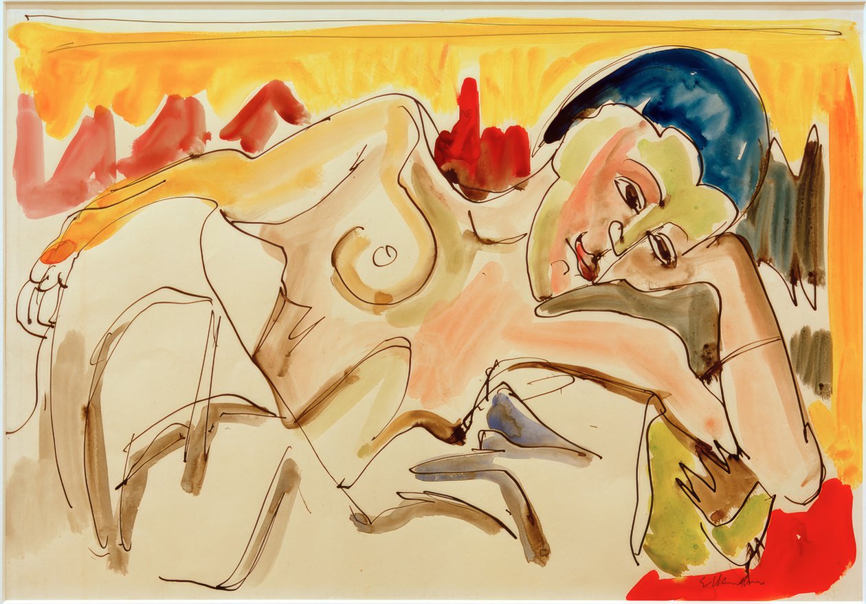 ELKirchner, deitado com a parte superior do corpo à mostra de Ernst Ludwig Kirchner